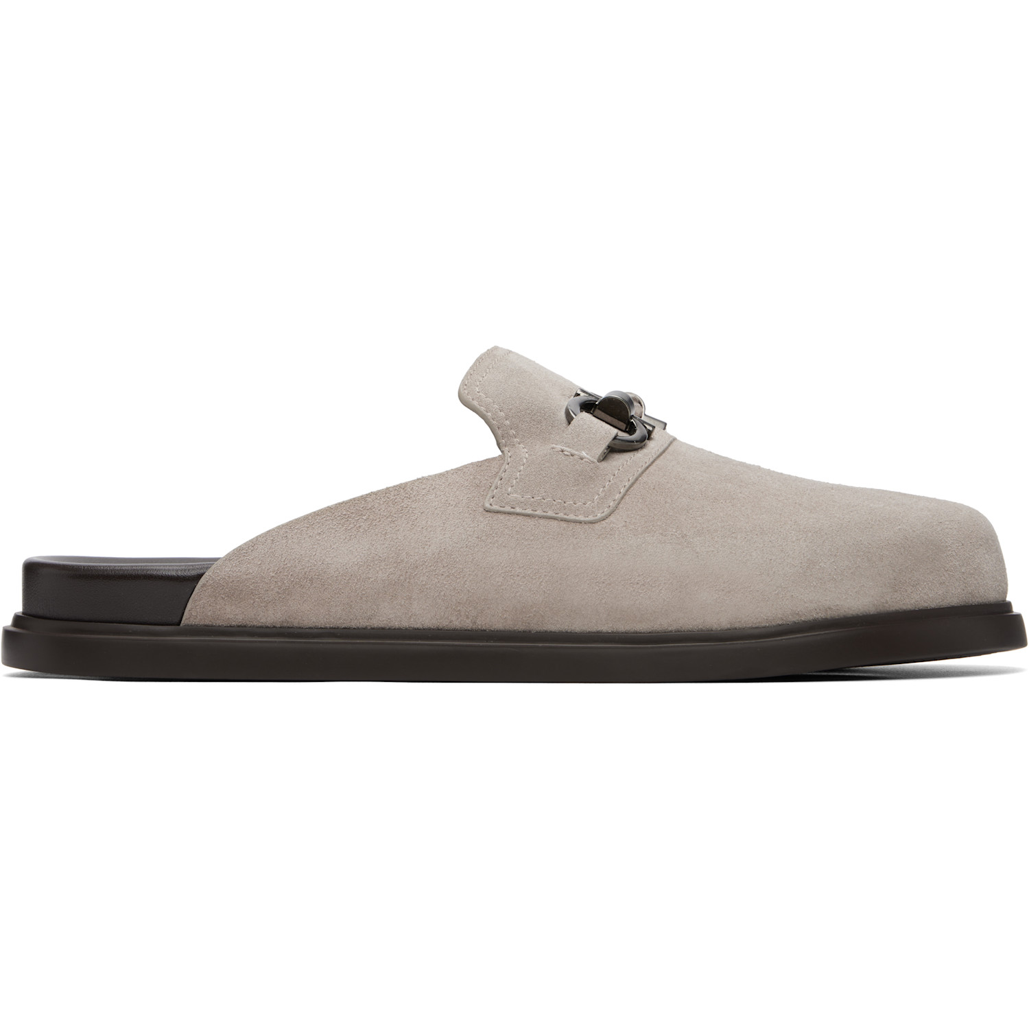 Ferragamo Gray Gancini Ornament Mule Loafers