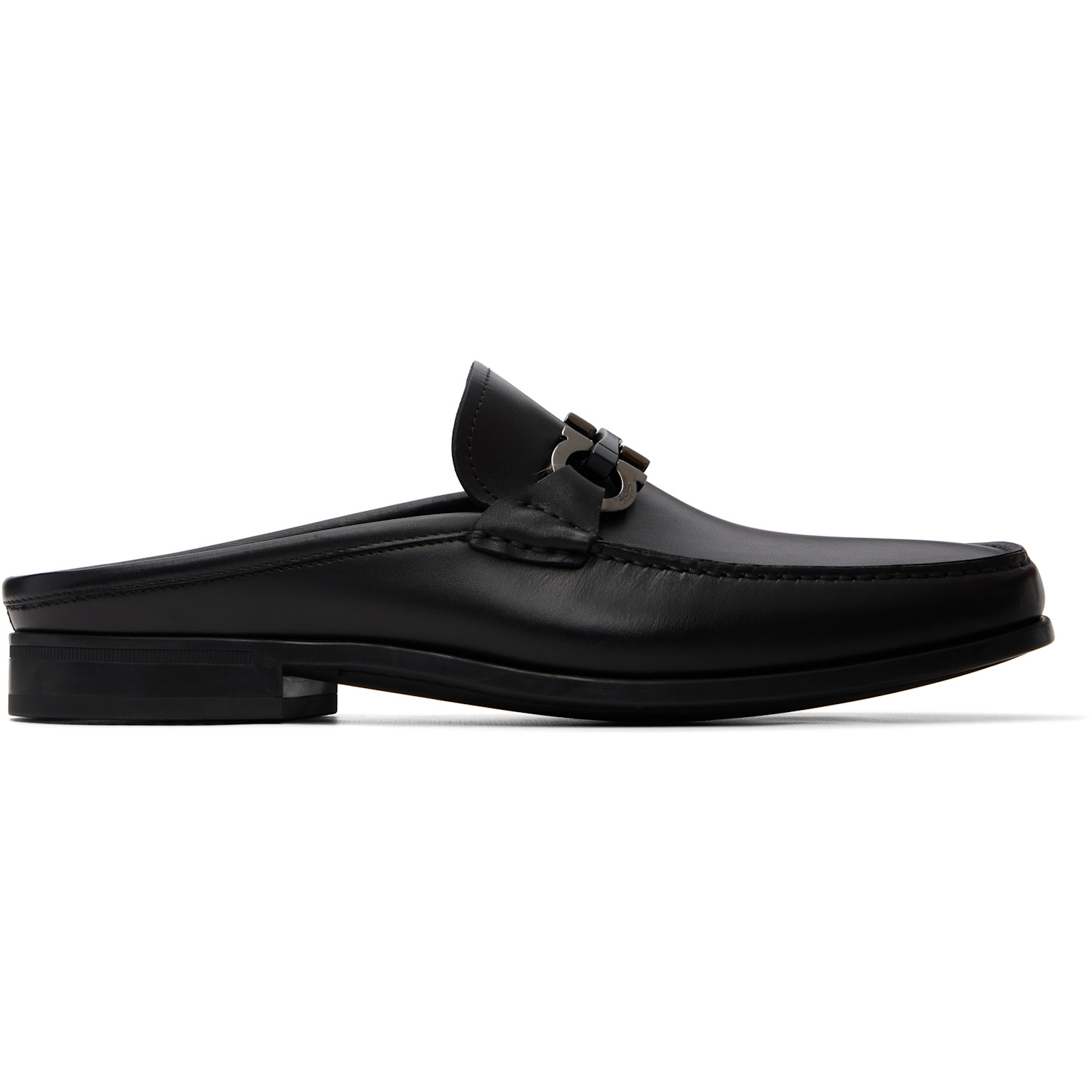 Ferragamo Black Gancini Ornament Mule Loafers