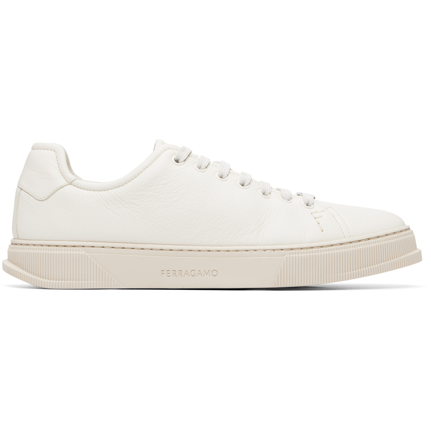 Ferragamo Off-White Elastic Lace Sneakers