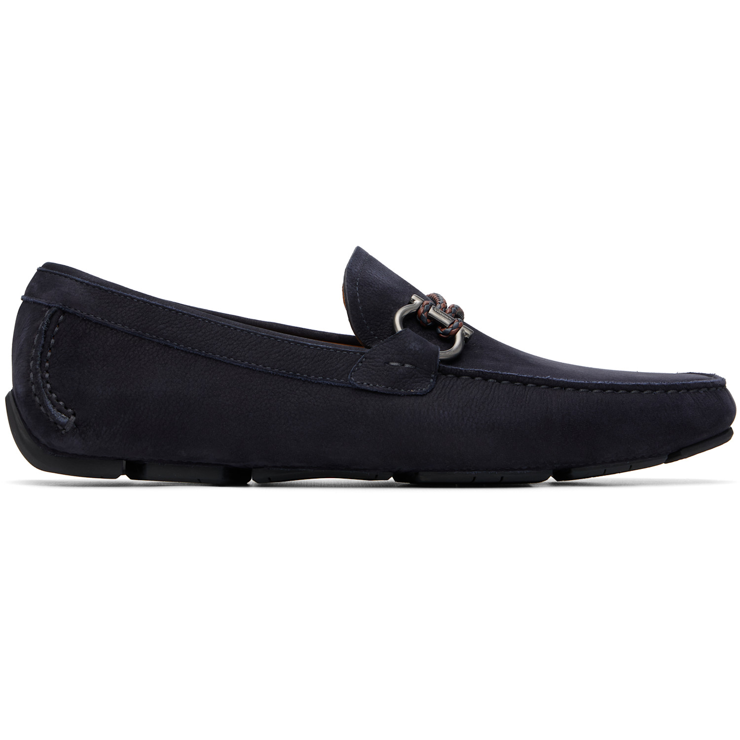 Ferragamo Navy Gancini Ornament Driver Loafers