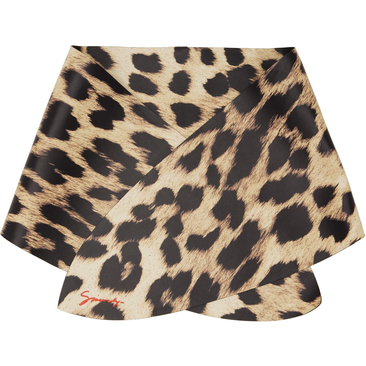 Givenchy Black & Beige Leather Leopard Print Scarf
