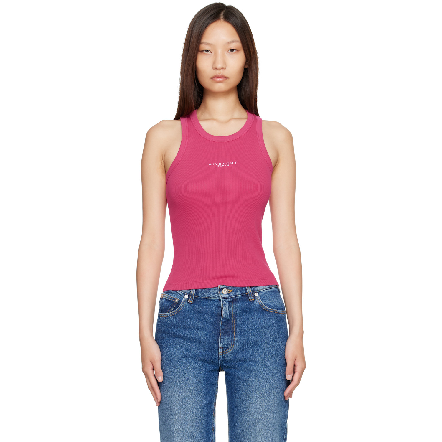 Givenchy Pink Slim Fit 'Givenchy Paris' Tank Top