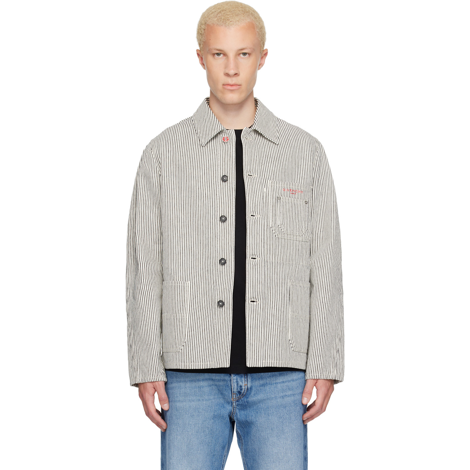 Givenchy White & Navy Striped Workwear Jacket