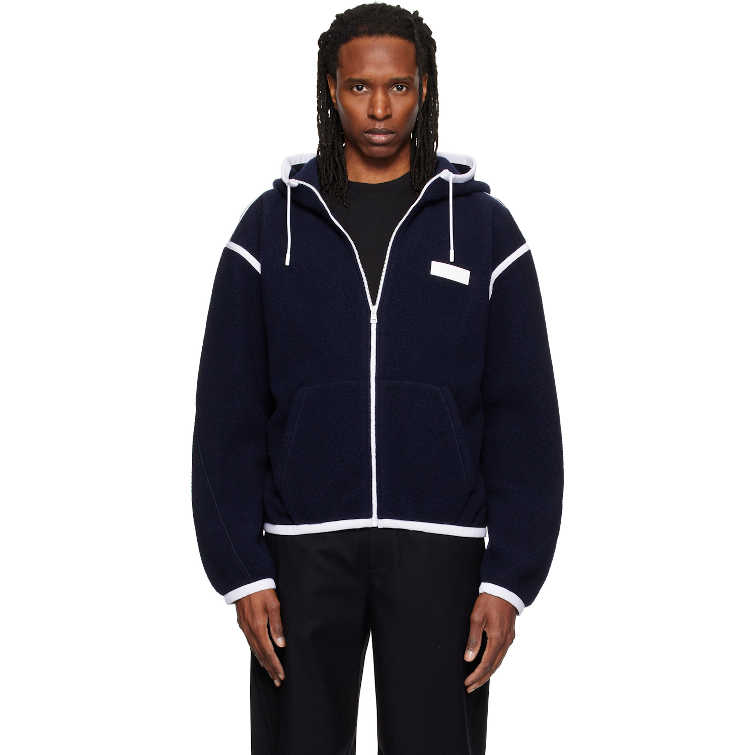 Givenchy Navy Fleece Gros Grain Detail Jacket