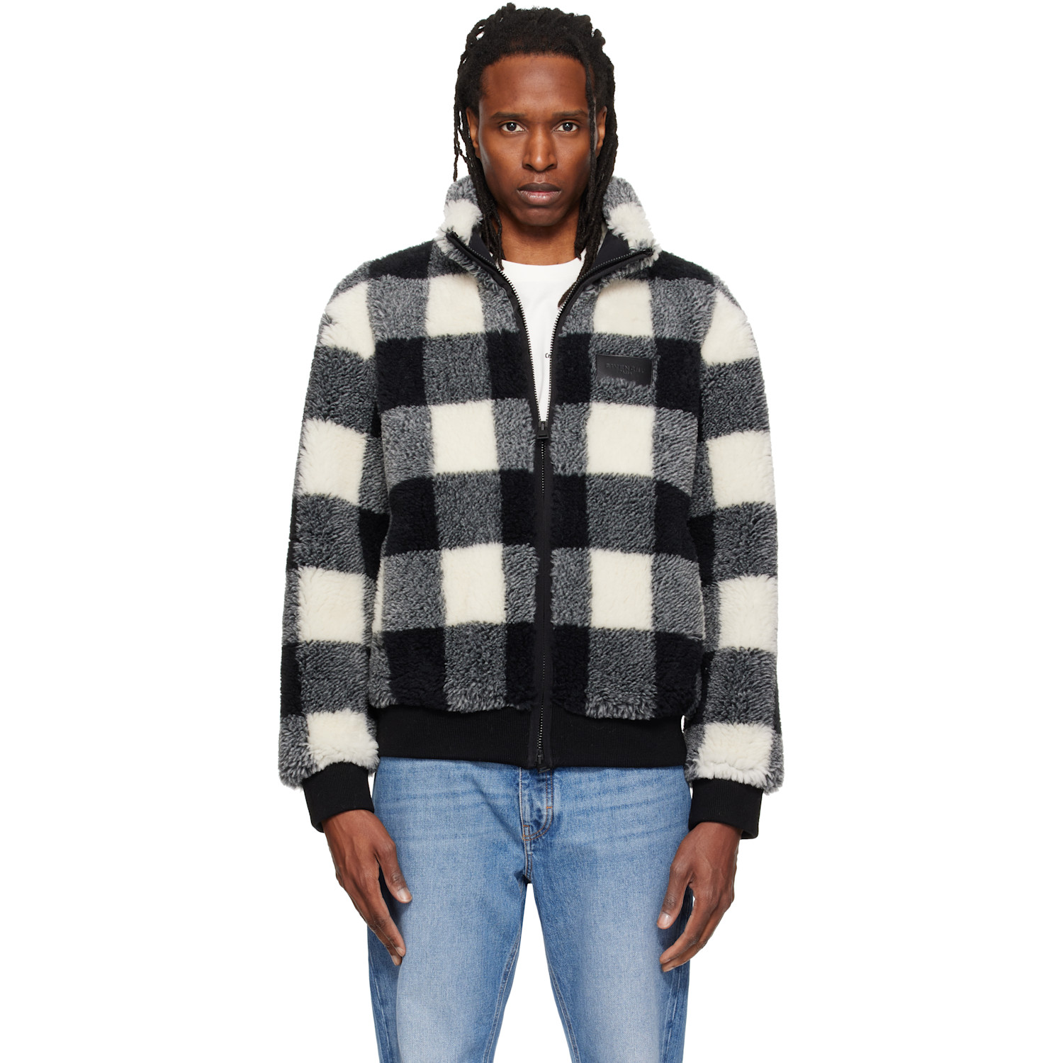Givenchy Black & Off-White Checked Fleece Jacket