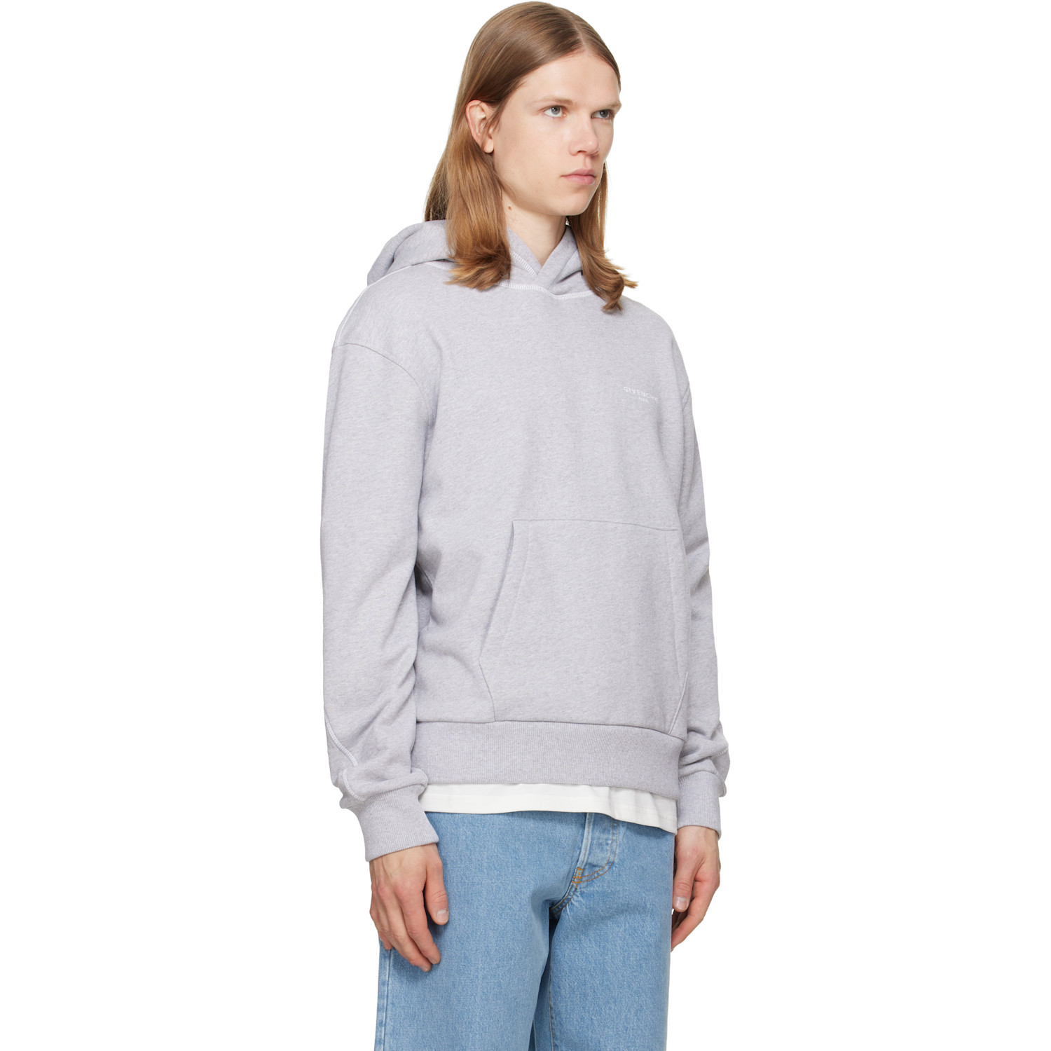  Givenchy Gray Couture Seam Contrasted Stitch Hoodie 