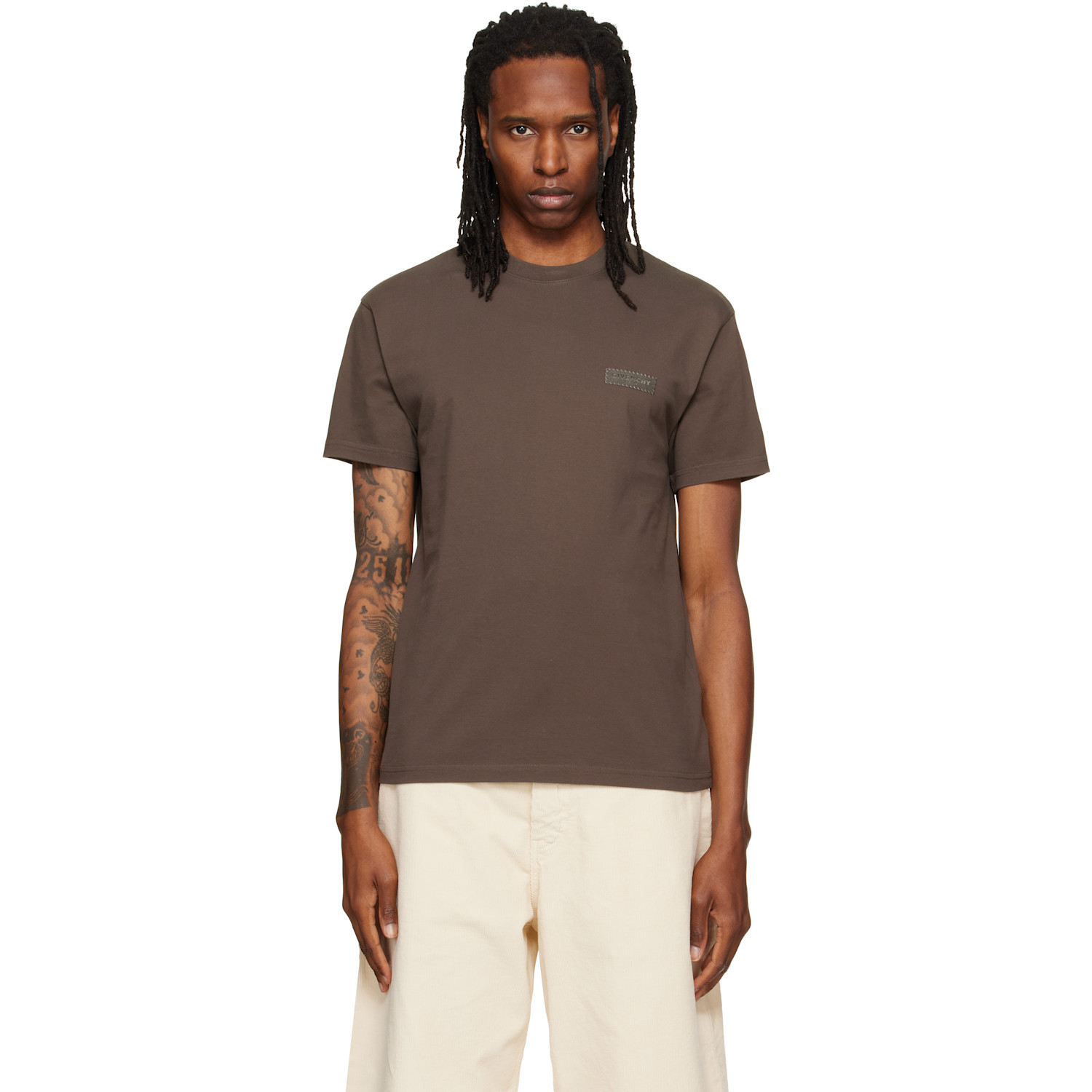 Givenchy Brown 'Givenchy Paris' Gros Grain Cotton T-shirt