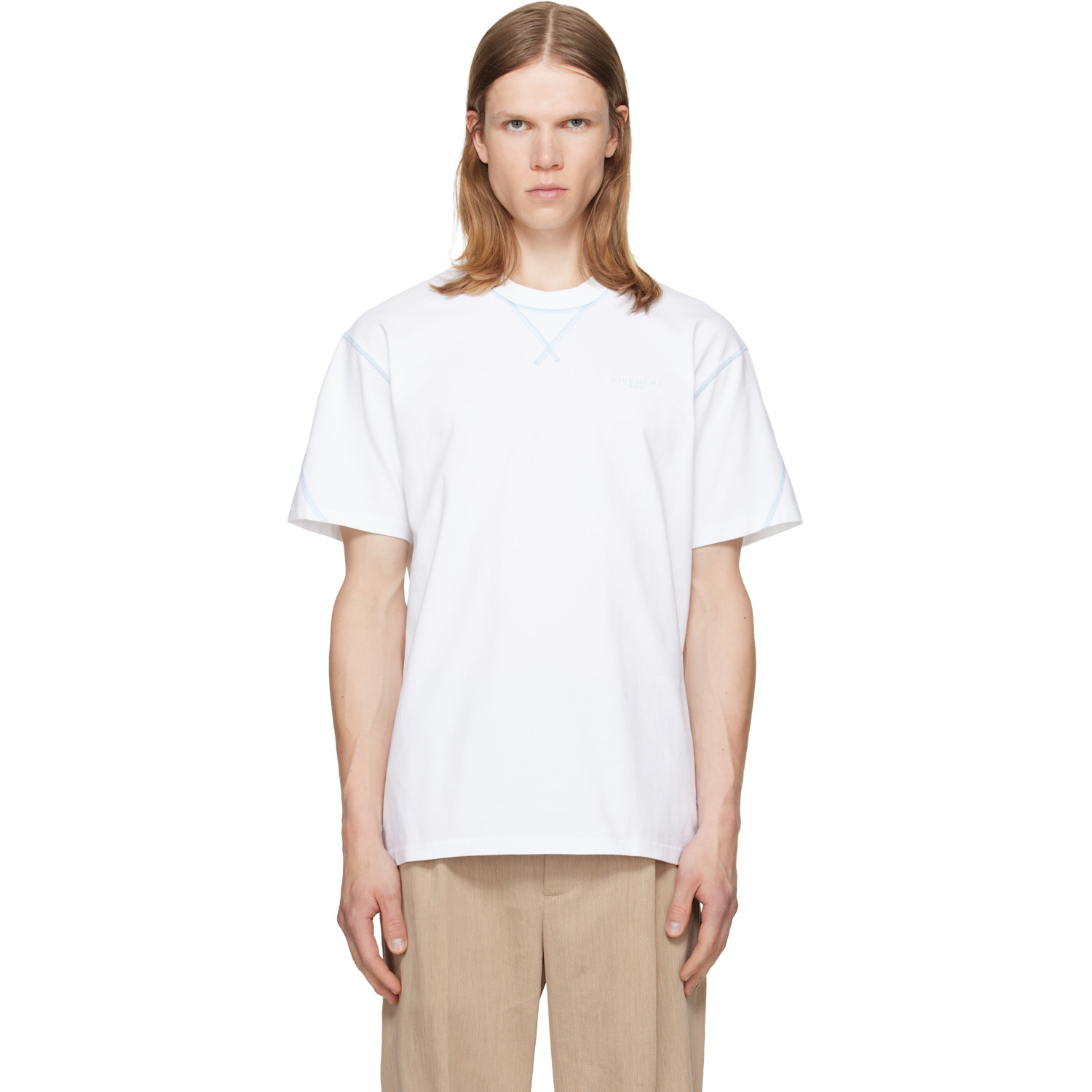 Givenchy White Contour Seam Contrasted Stitch T-shirt
