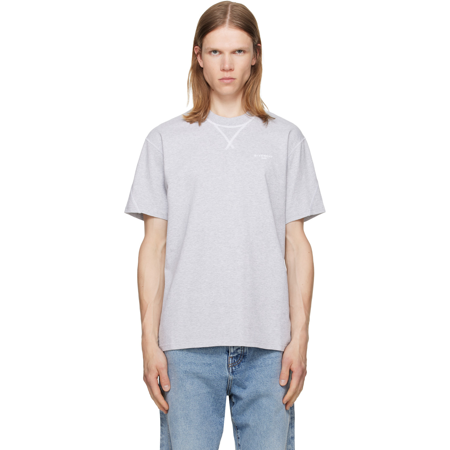 Givenchy Gray Contour Seam Contrasted Stitch T-shirt