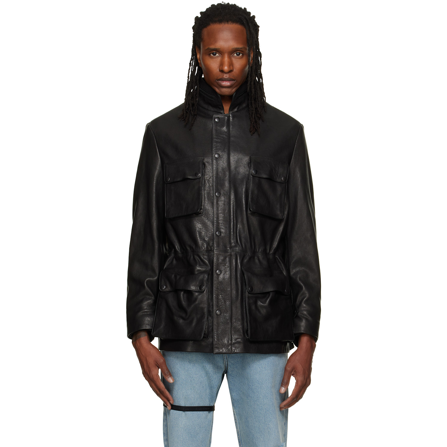 ALAINPAUL Black Multi Pocket Leather Jacket