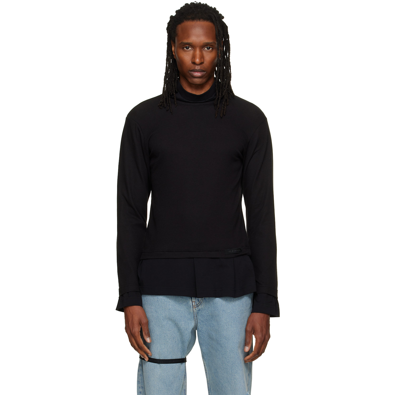 ALAINPAUL Black High Neck Layered T-shirt