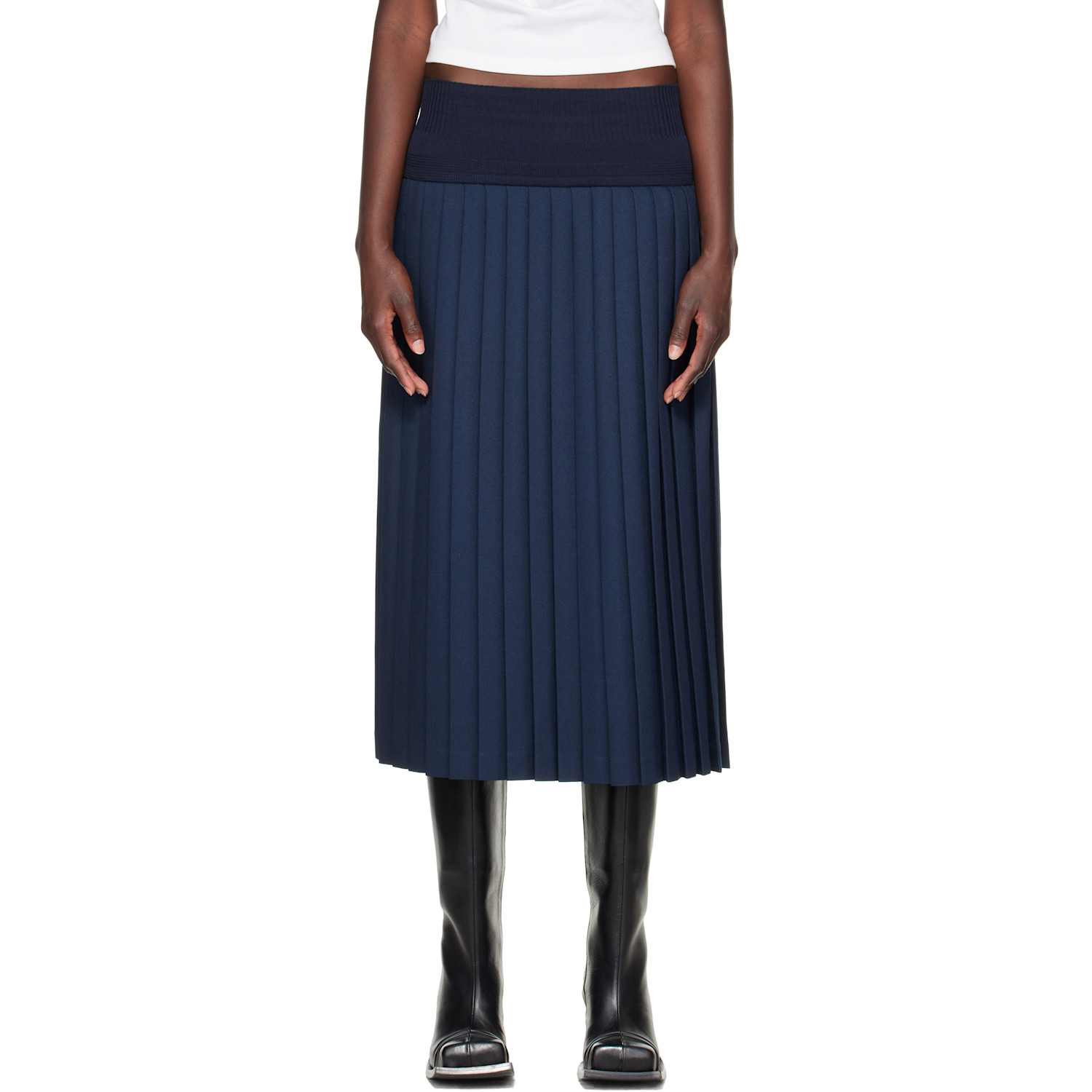 Stefan Cooke Navy Match Midi Skirt