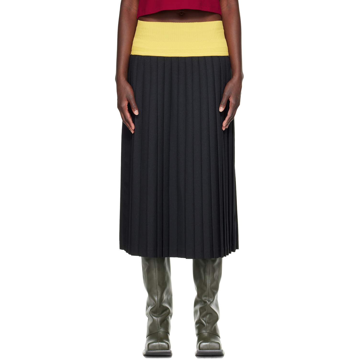 Stefan Cooke Black Match Midi Skirt