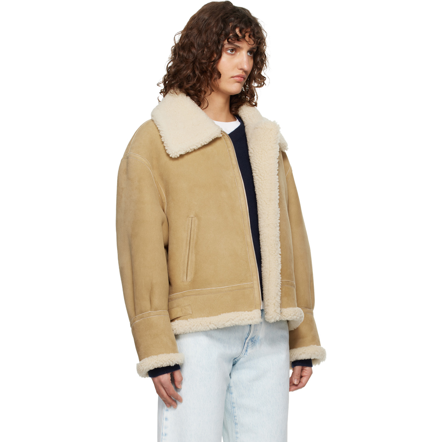  Nour Hammour Beige Portia Shearling Jacket 