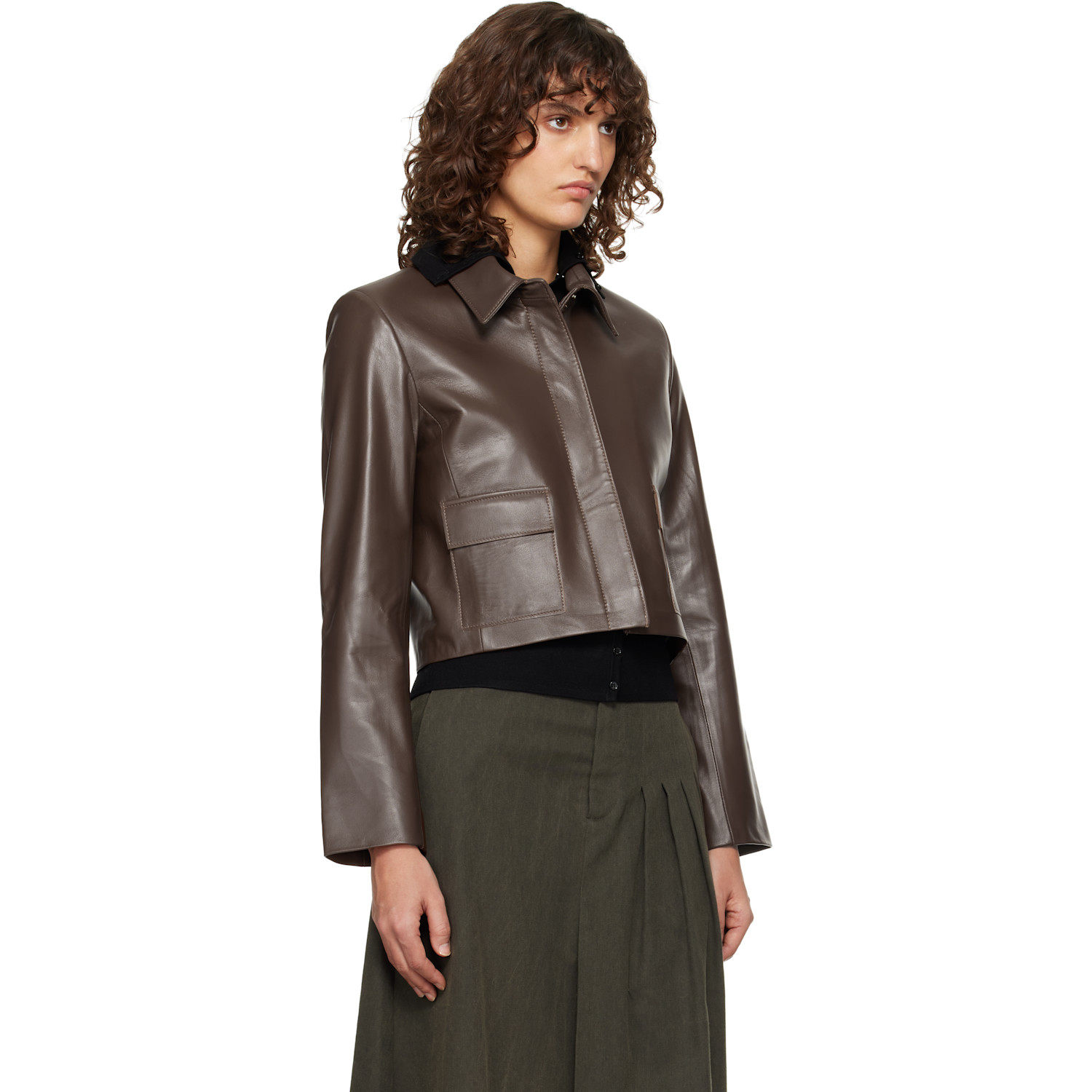  Nour Hammour Brown Bleeker Fitted Leather Jacket 