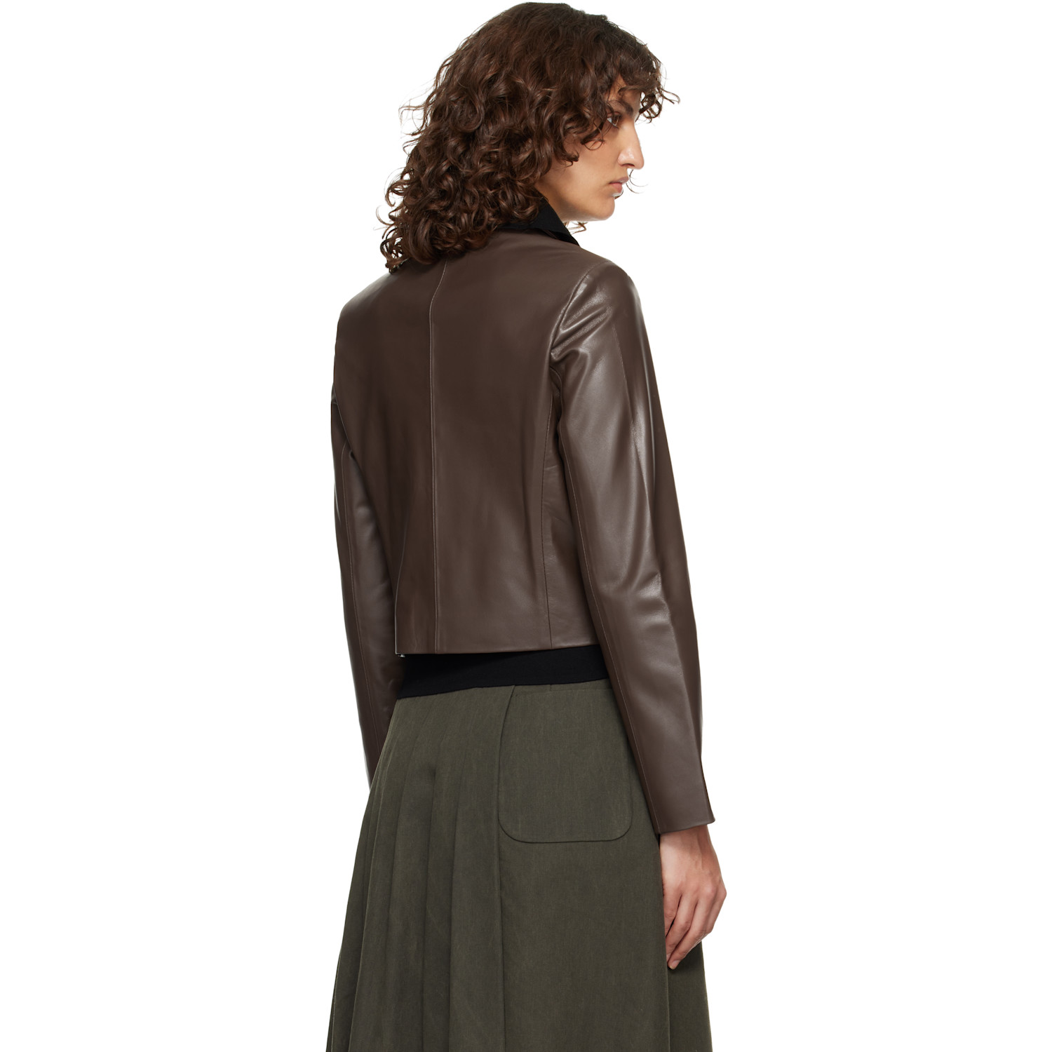  Nour Hammour Brown Bleeker Fitted Leather Jacket 