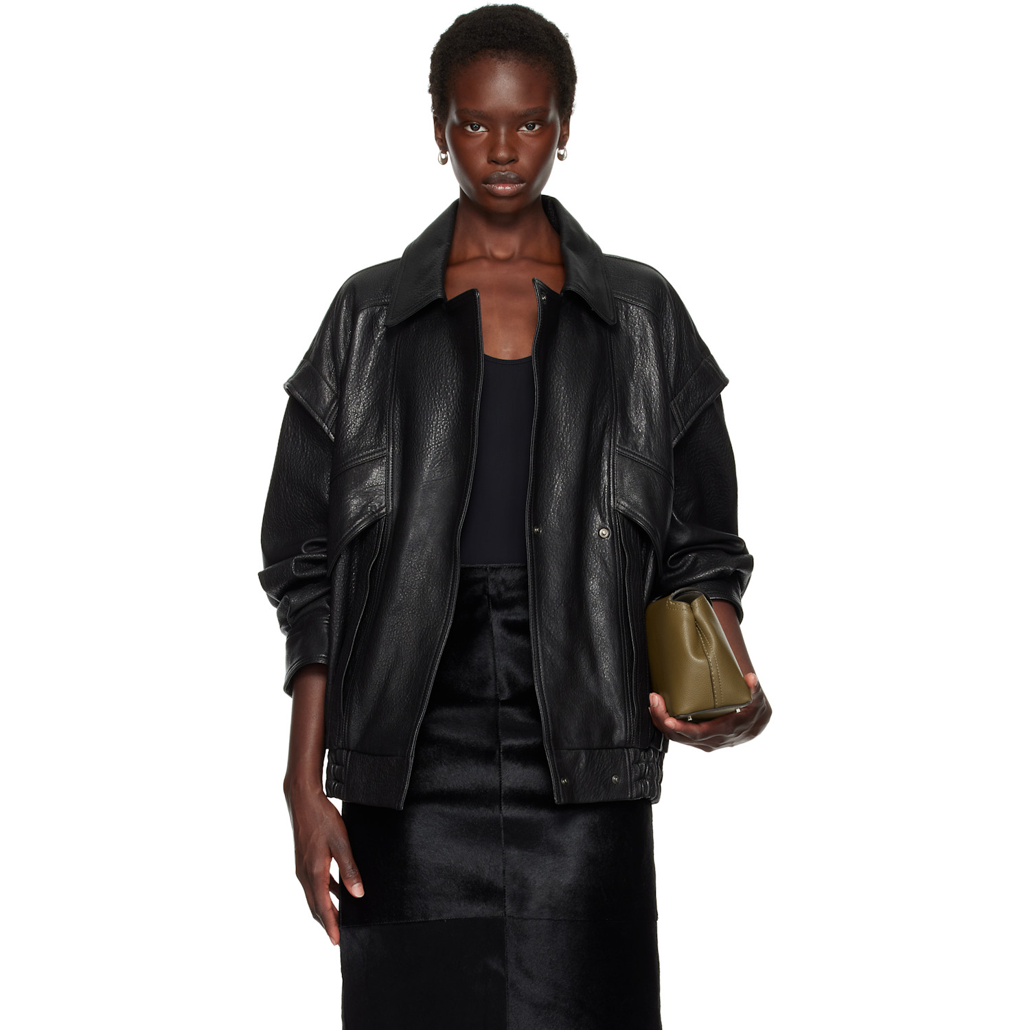 Nour Hammour Black Micah Leather Bomber Jacket
