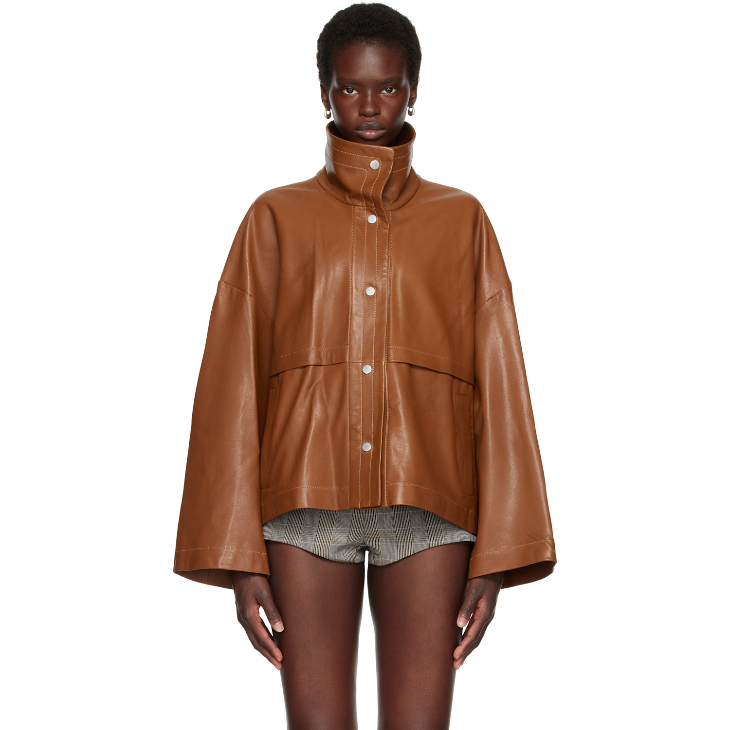 Nour Hammour Tan Park Leather Jacket In Caramel