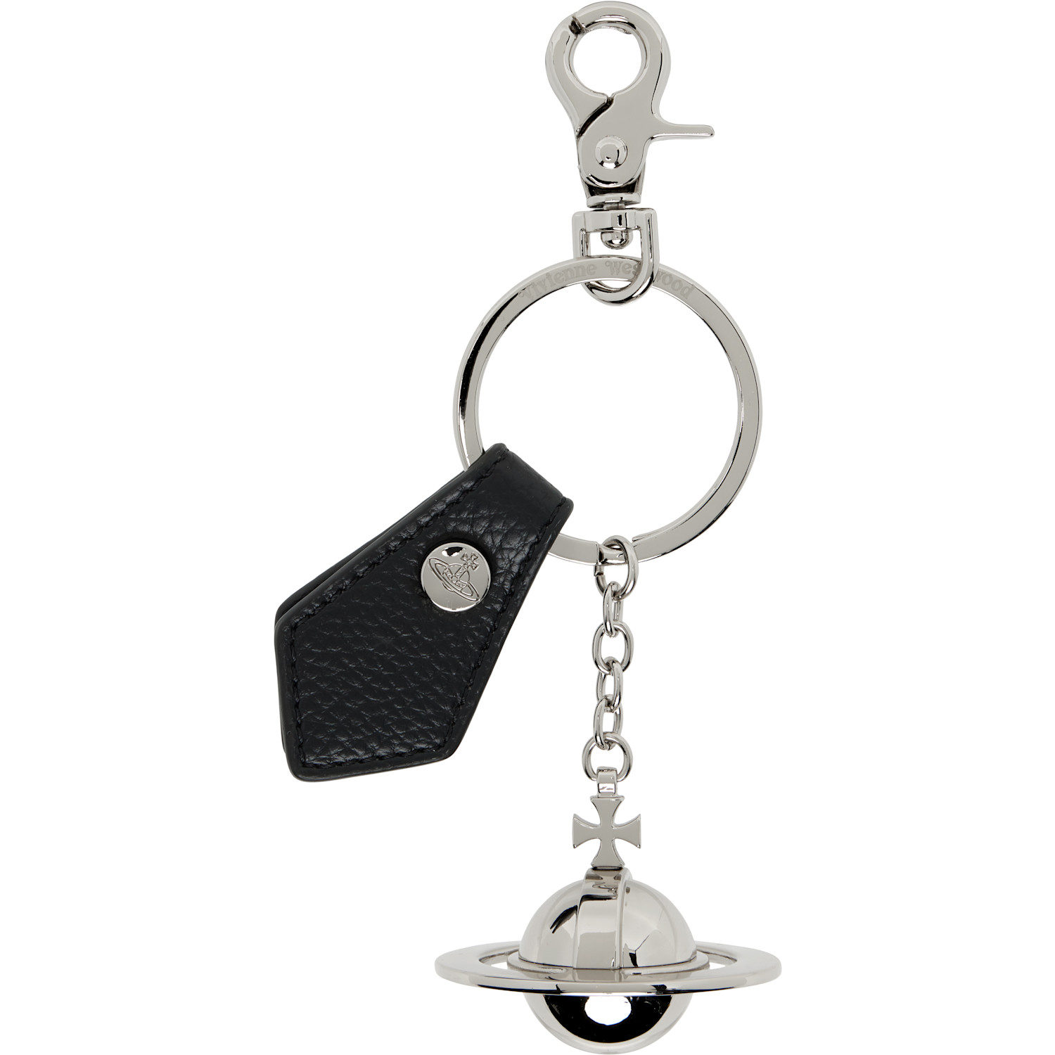 Vivienne Westwood 3d Orb Keychain In N403 Black Pu Grain