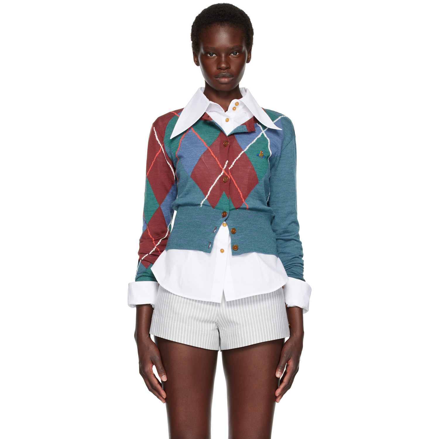 Vivienne Westwood Blue Argyle Cropped Cardigan