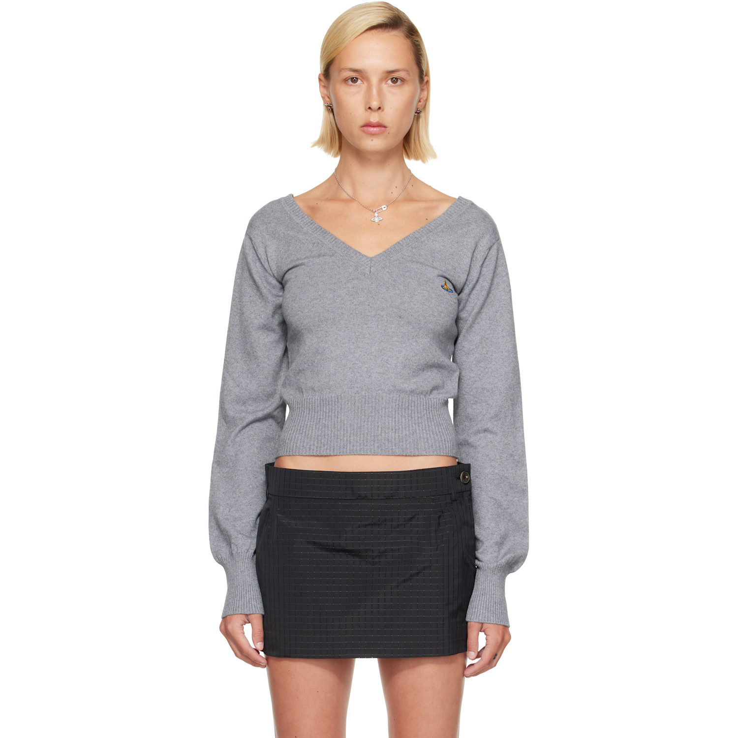Vivienne Westwood Gray Beatrice V-Neck Sweater