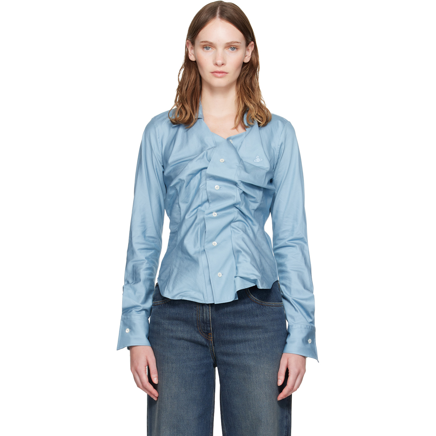 Vivienne Westwood Blue Heritage Twill 'Drunken Shirt' Blouse