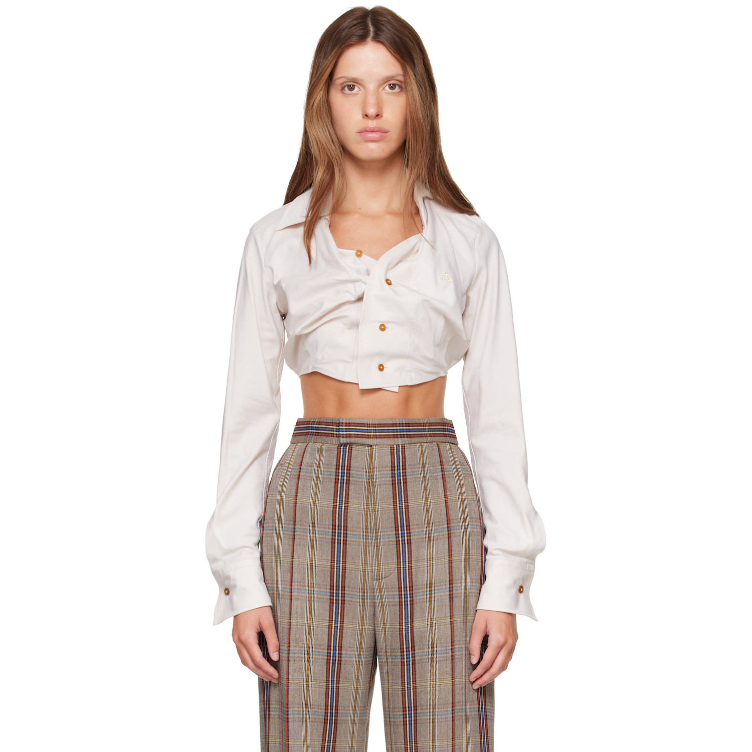 Vivienne Westwood Off-White Cropped Drunken Shirt