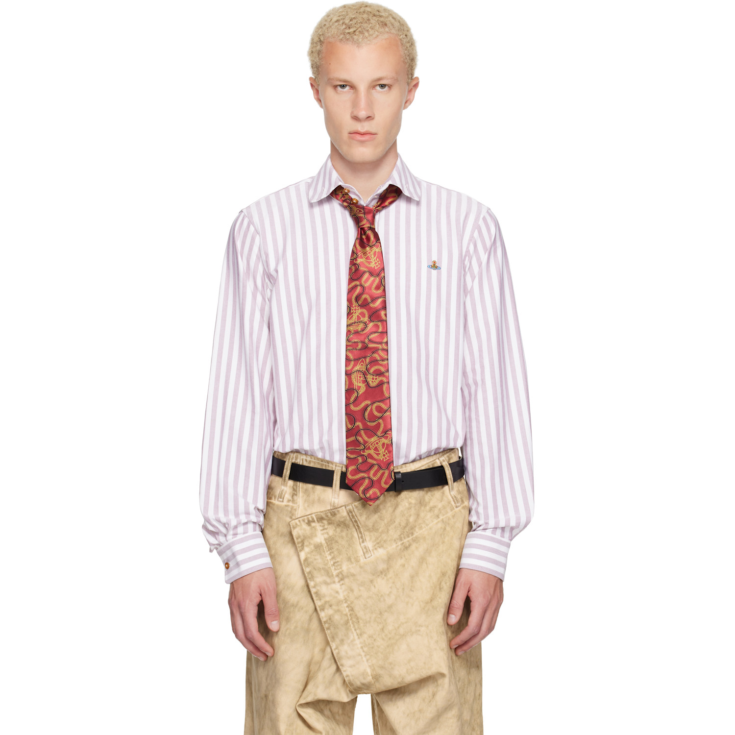 Vivienne Westwood White & Burgundy Two Button Krall Shirt
