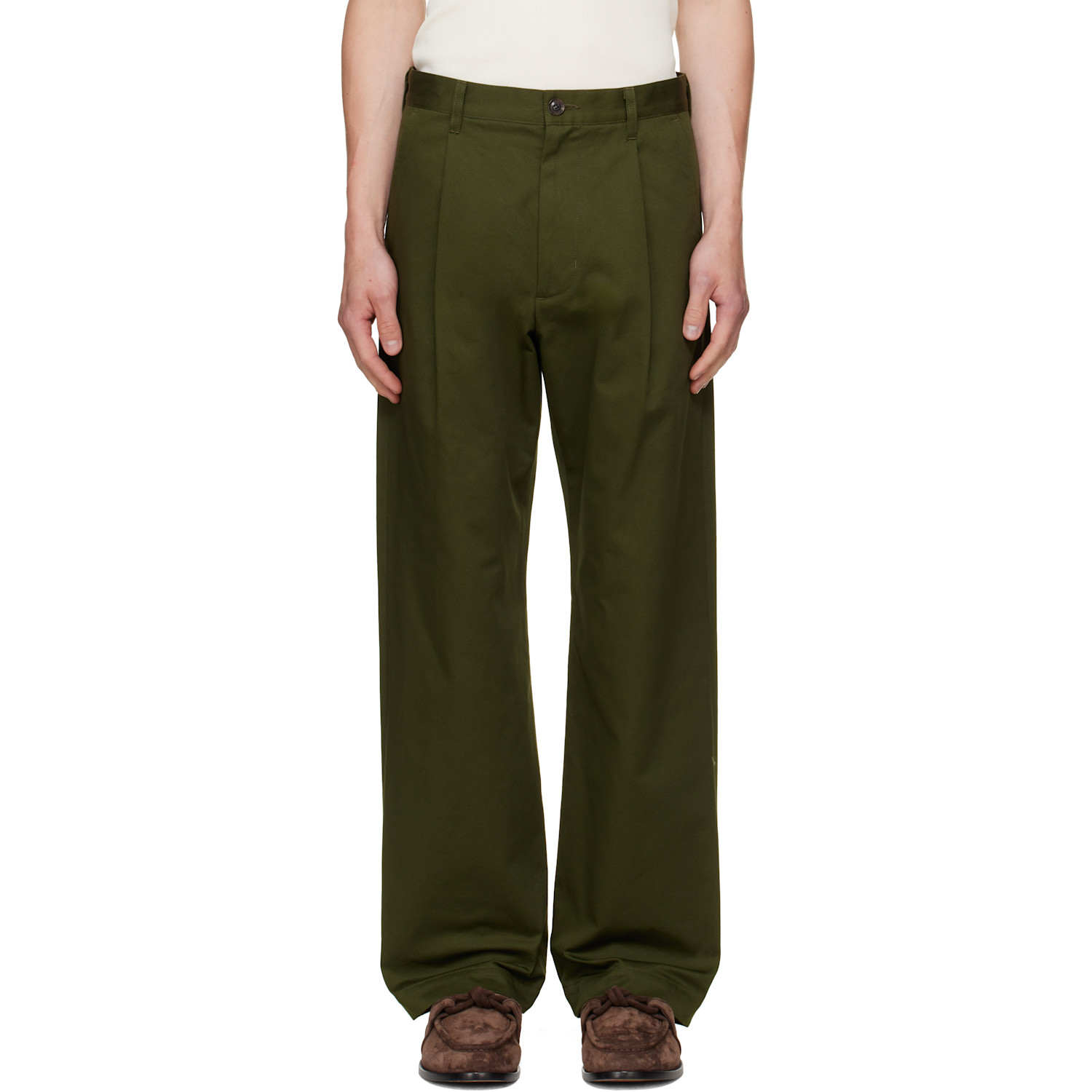 vowels Green Pleated Trousers