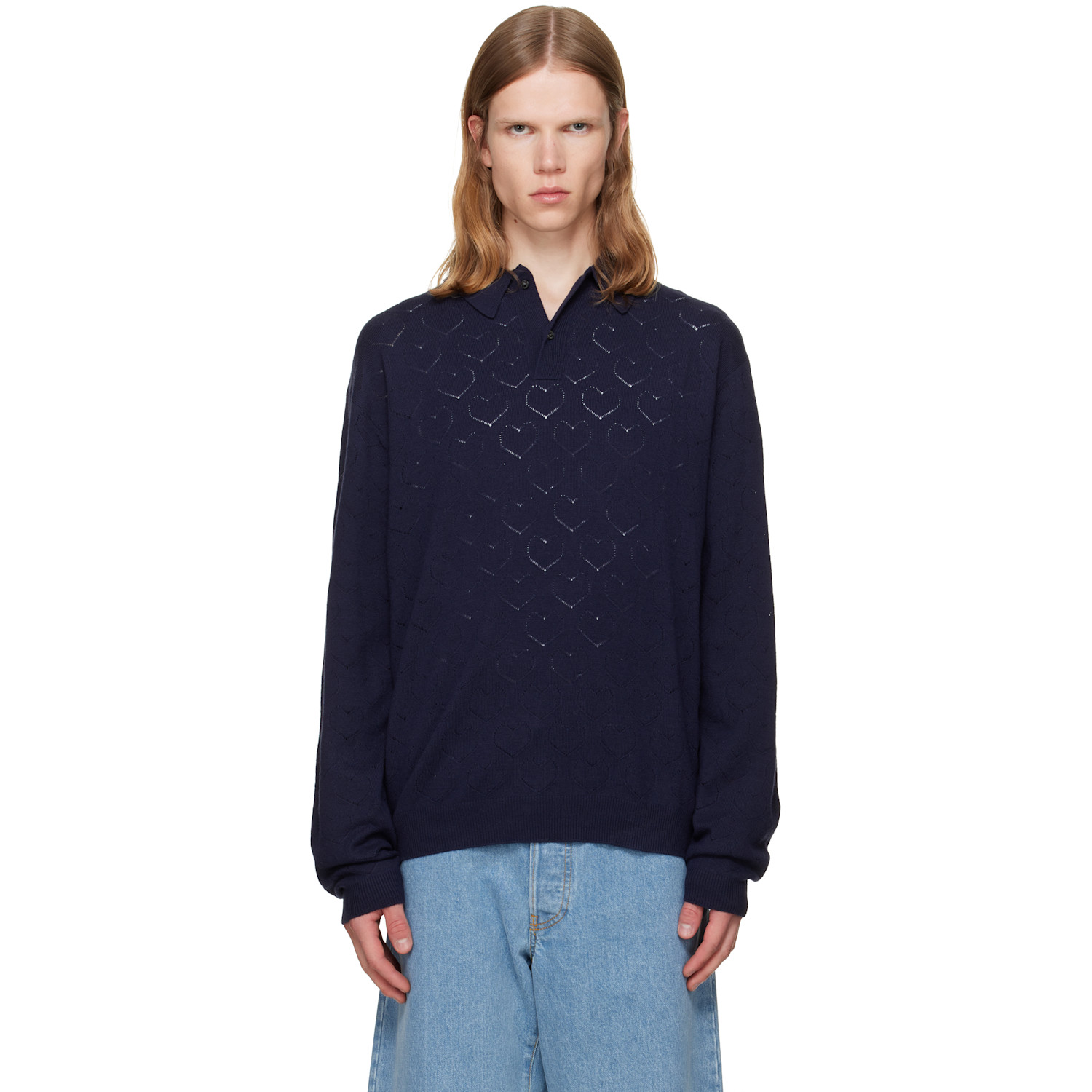 vowels Navy Eyelet Polo