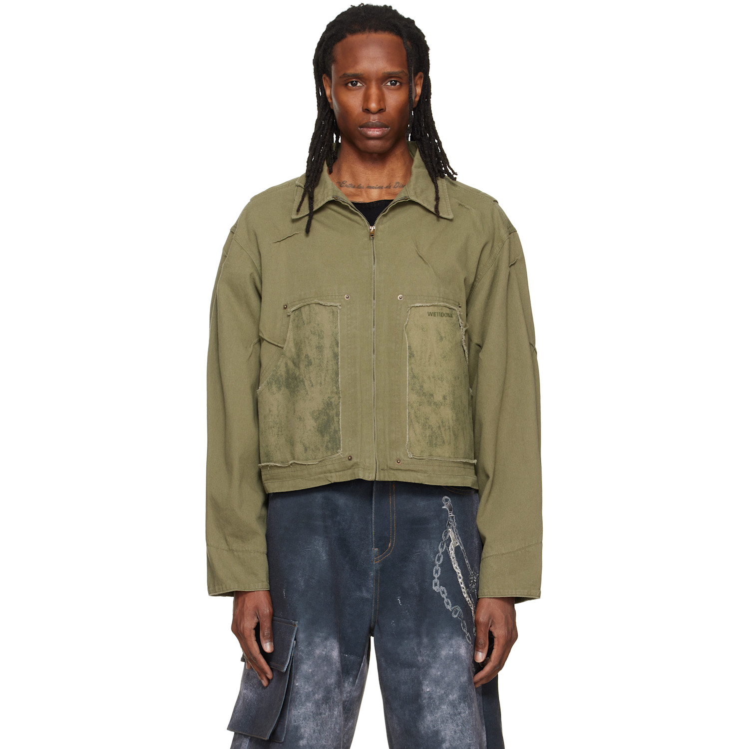 We11done Green Vintage Pin-Tucked Work Jacket