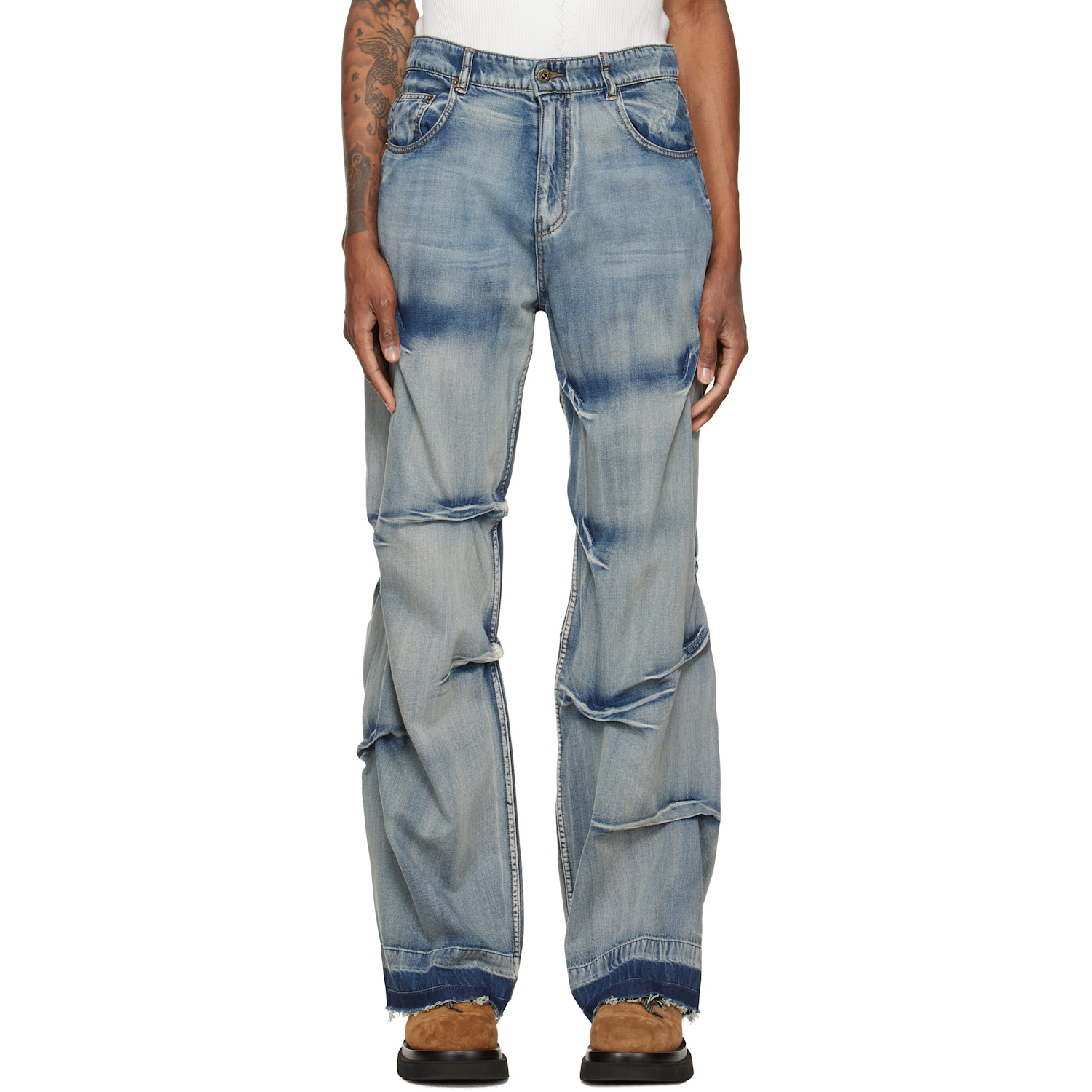 We11done Blue Multi-Tuck Denim Jeans