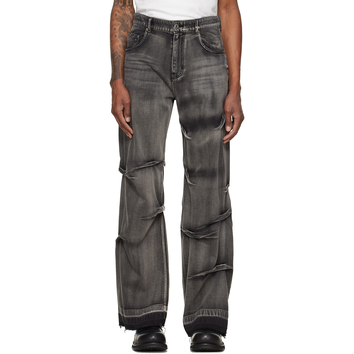 We11done Black Multi-Tuck Denim Jeans