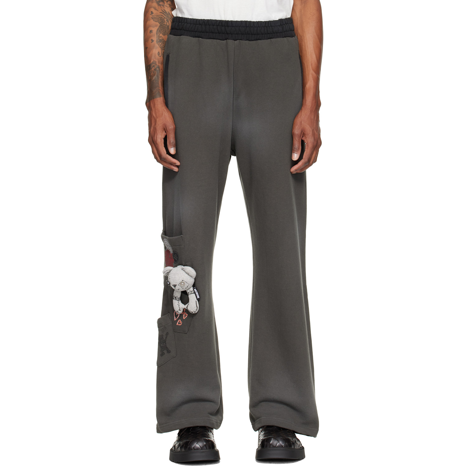 We11done Gray Washed Doodle Teddy Sweatpants