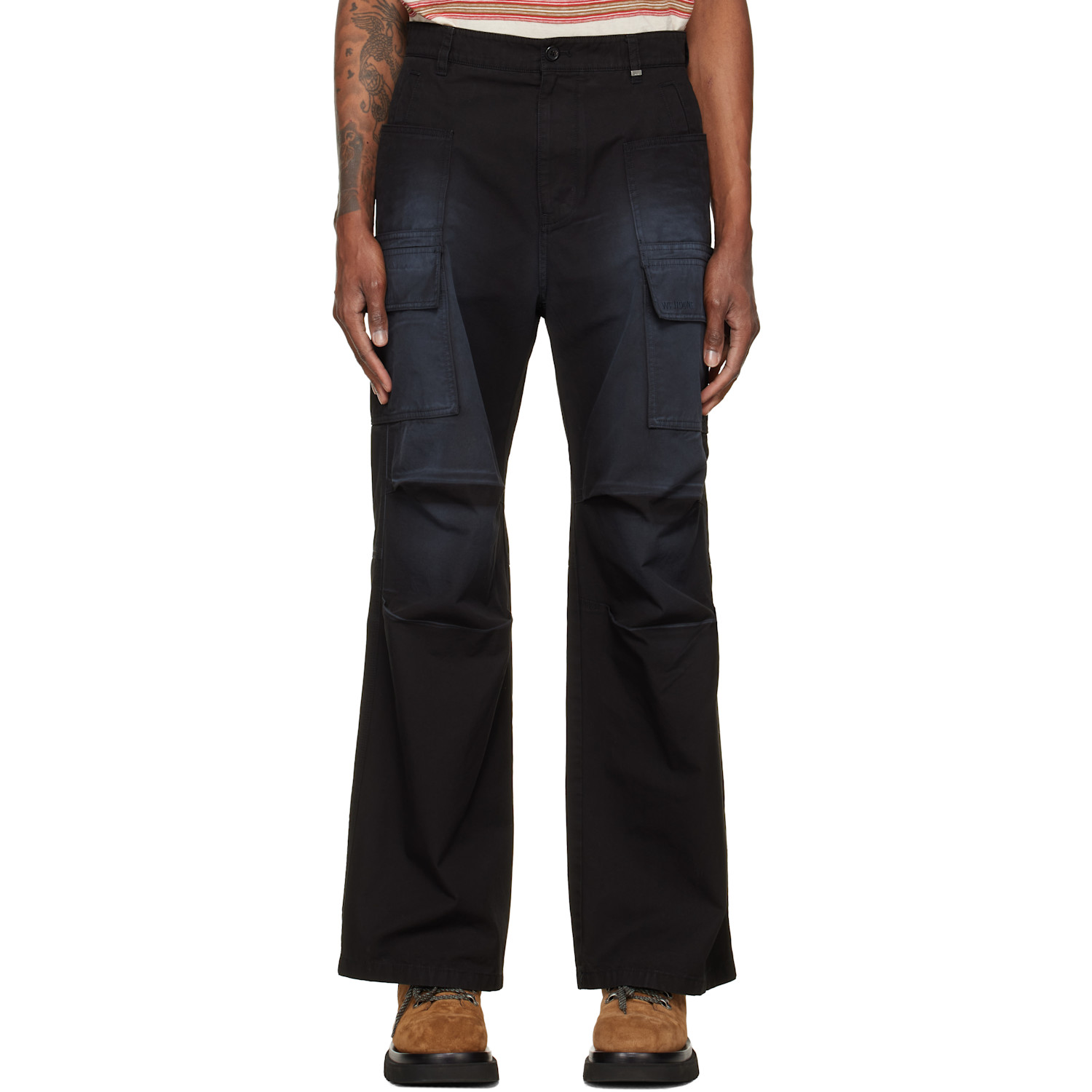 We11done Black Washed Multi Pocket Cargo Pants