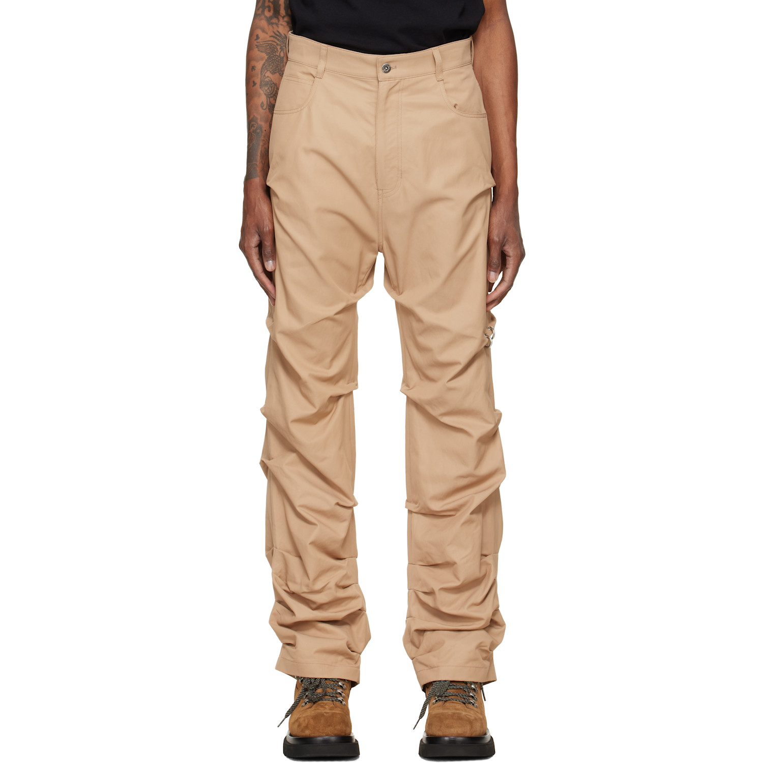 We11done Beige Tuck Detail Trousers