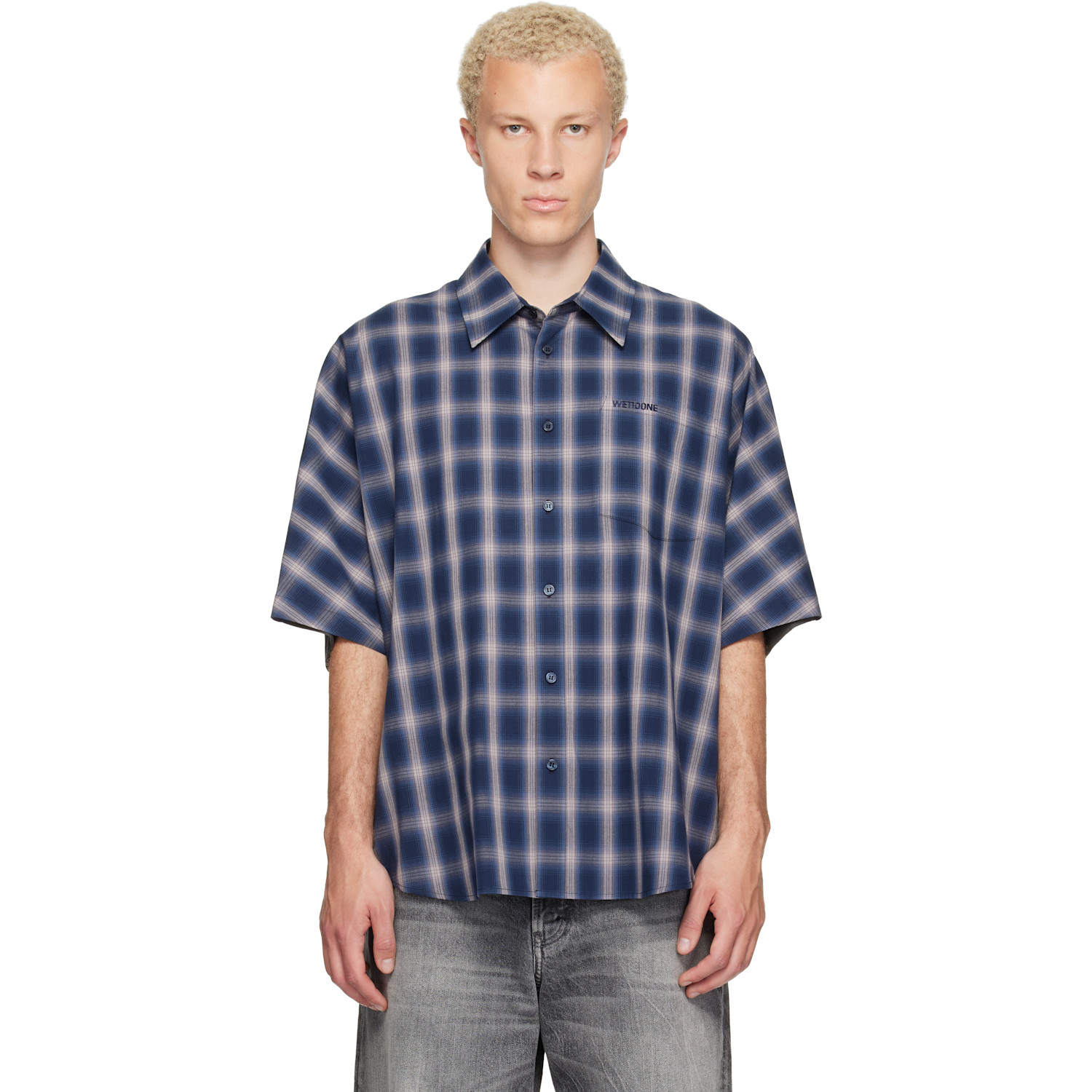We11done Blue Dolman Short-Sleeved Shirt