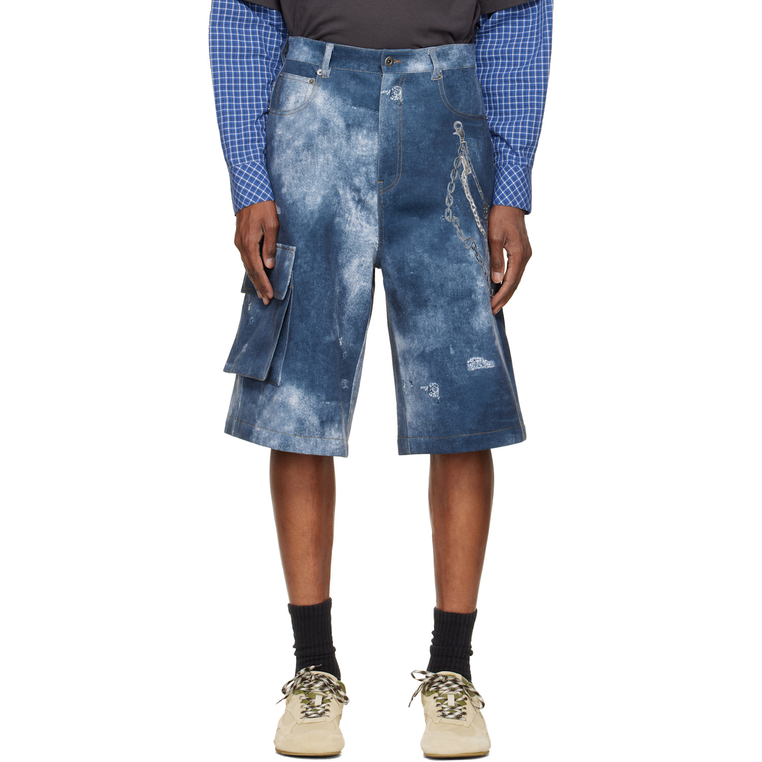 We11done Blue Trompe L'Oeil Cargo Shorts