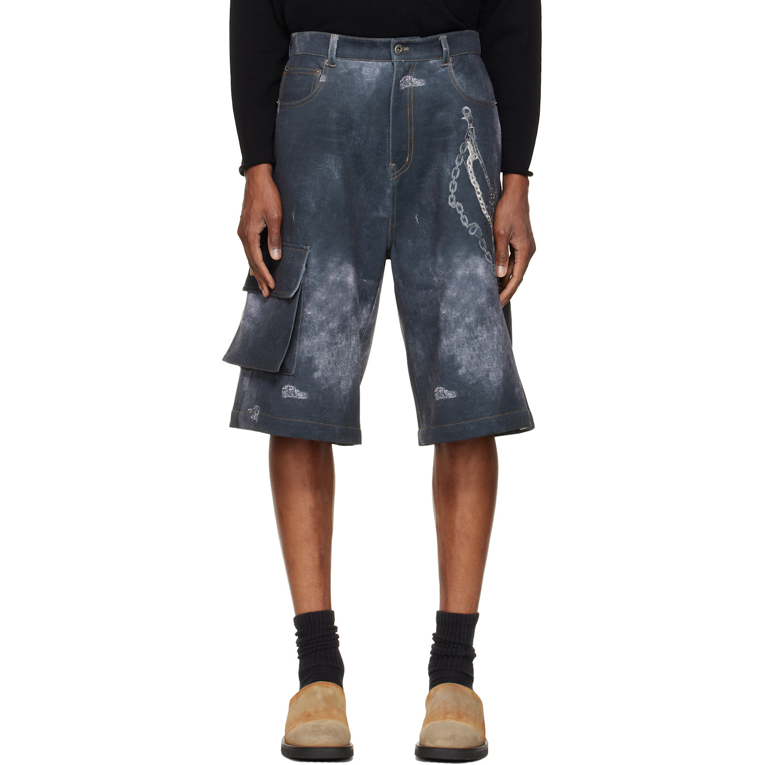 We11done Black Trompe L'Oeil Cargo Shorts