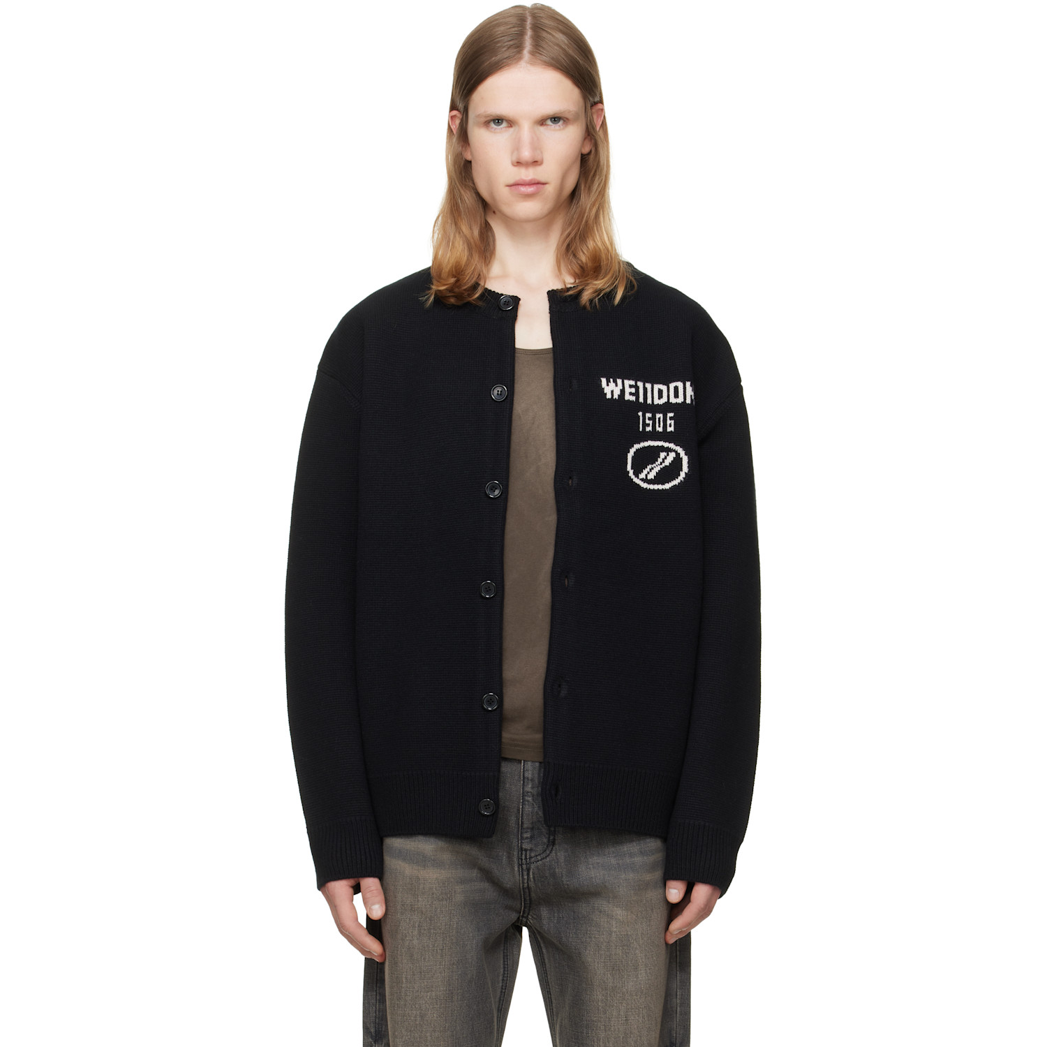We11done Black Logo Classic Cardigan