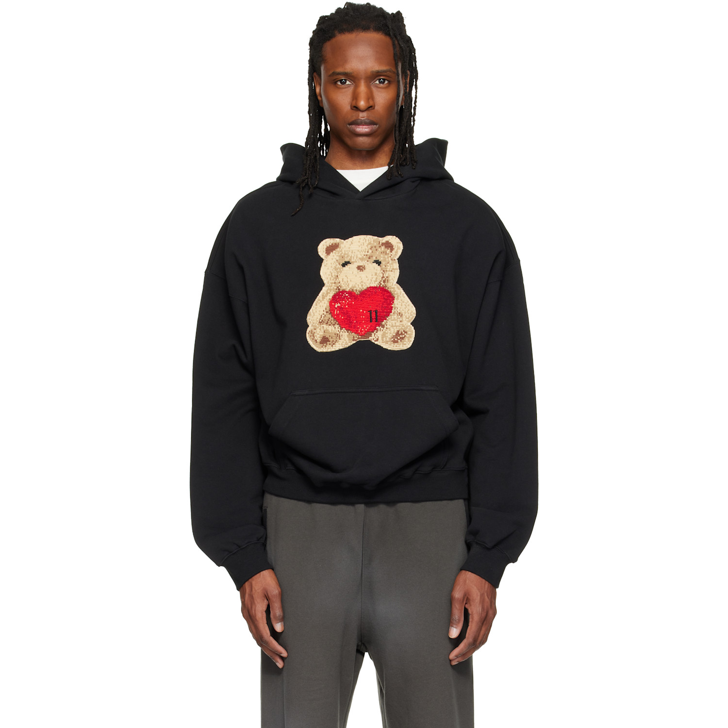 We11done Black Heart Teddy Hoodie