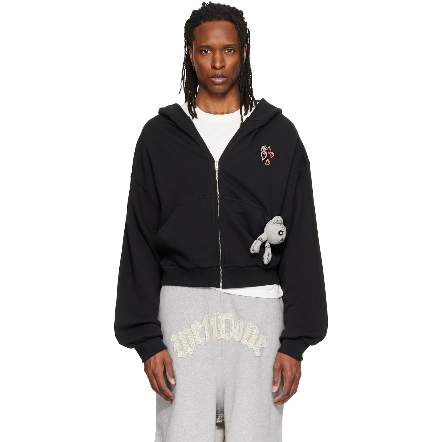 We11done Black Doodle Teddy Zip-Up Hoodie