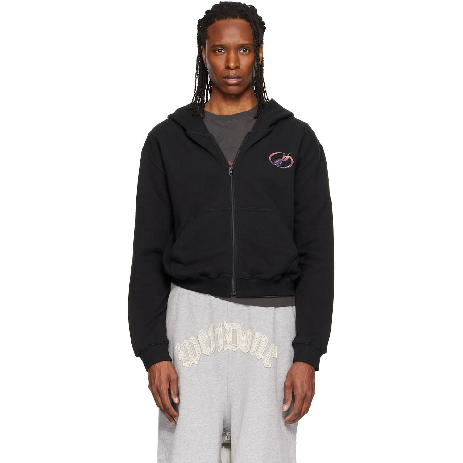 We11done Black Gradient Logo Zip-Up Hoodie