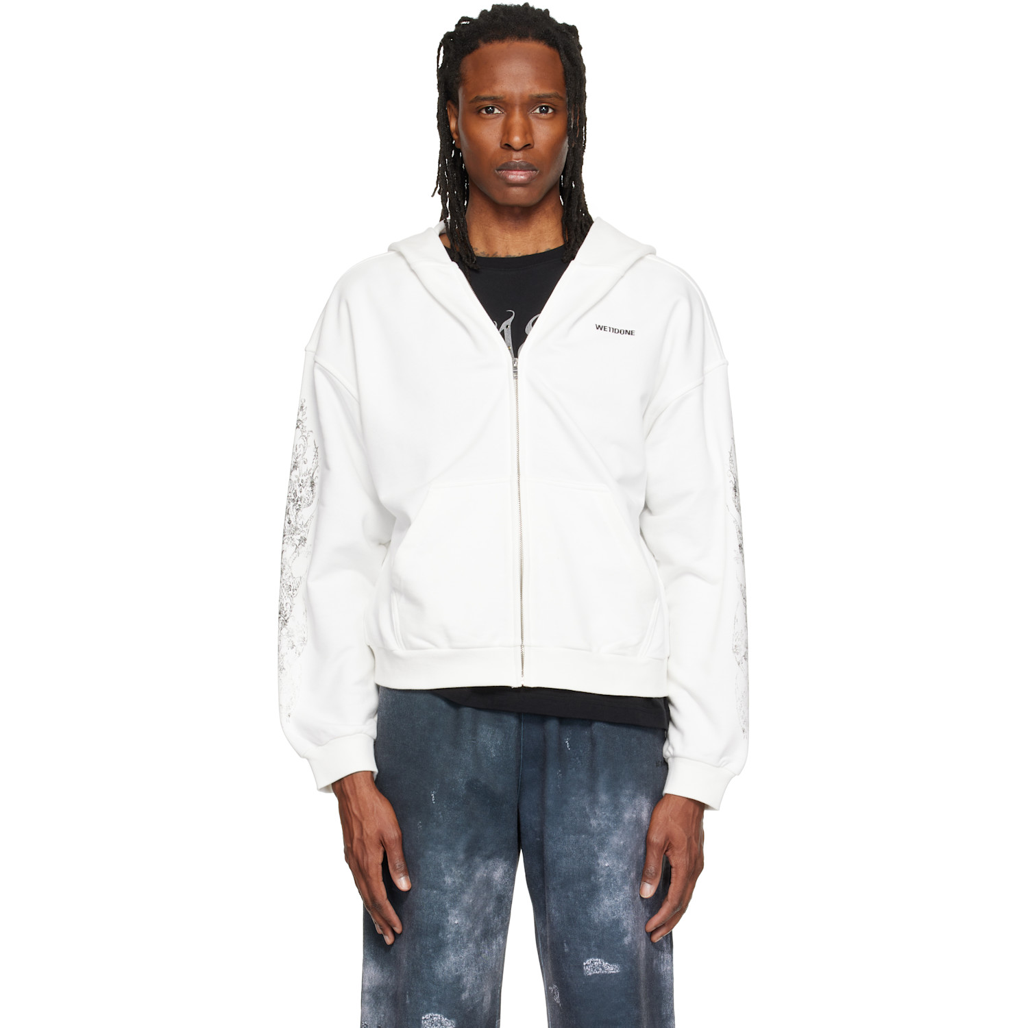 We11done White Lace 'WE11DONE' Zip-Up Hoodie