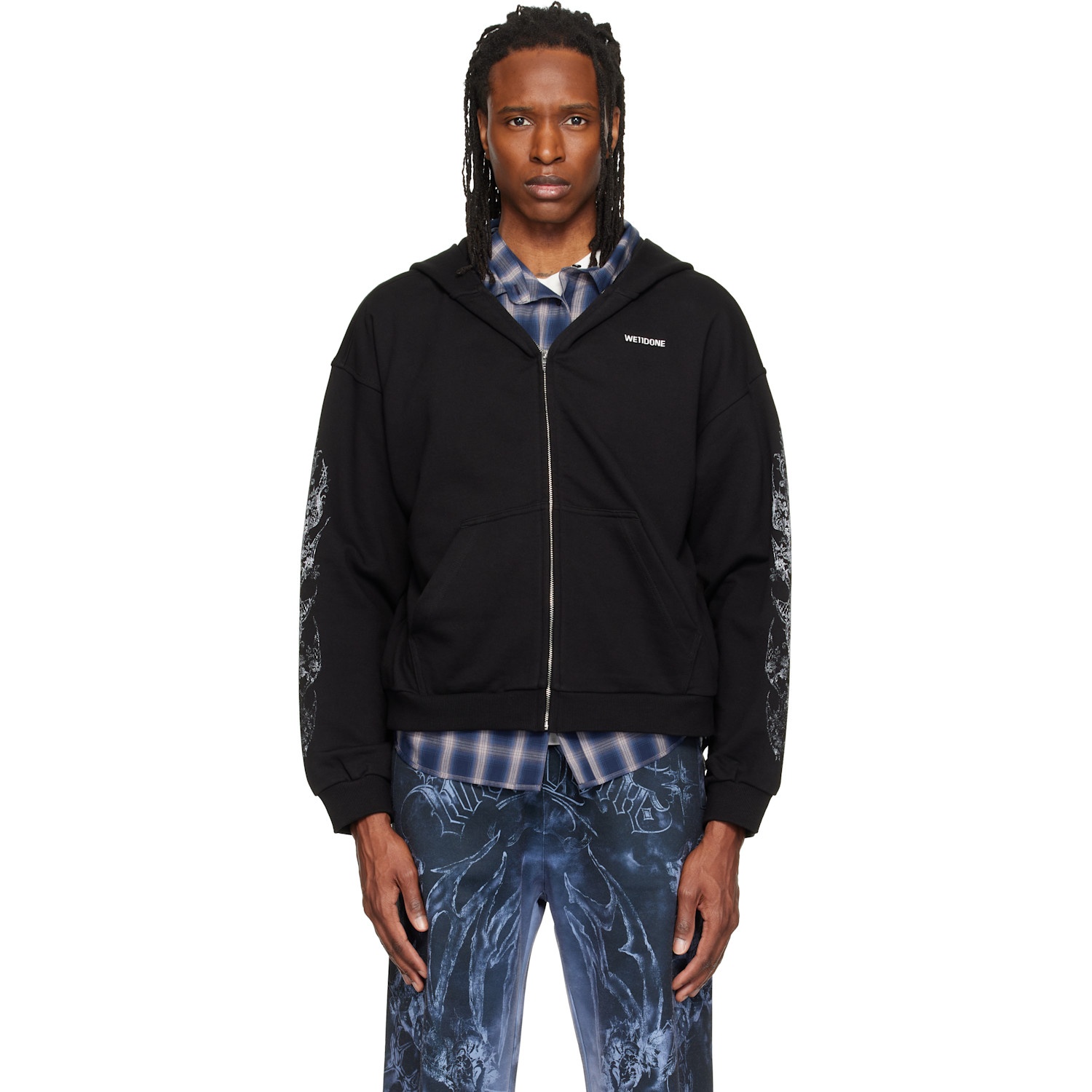 We11done Black Lace 'WE11DONE' Zip-Up Hoodie