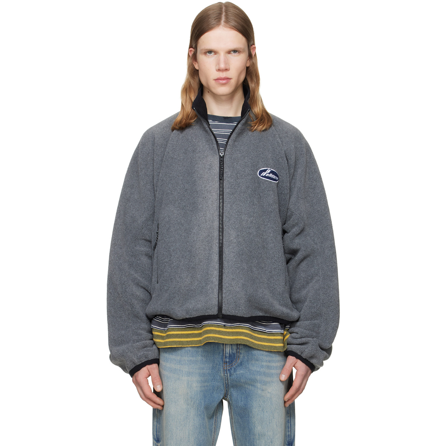 We11done Gray String Fleece Zip-Up Jacket