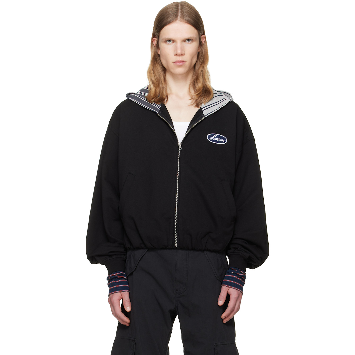 We11done Black Bubble Zip-Up Hoodie