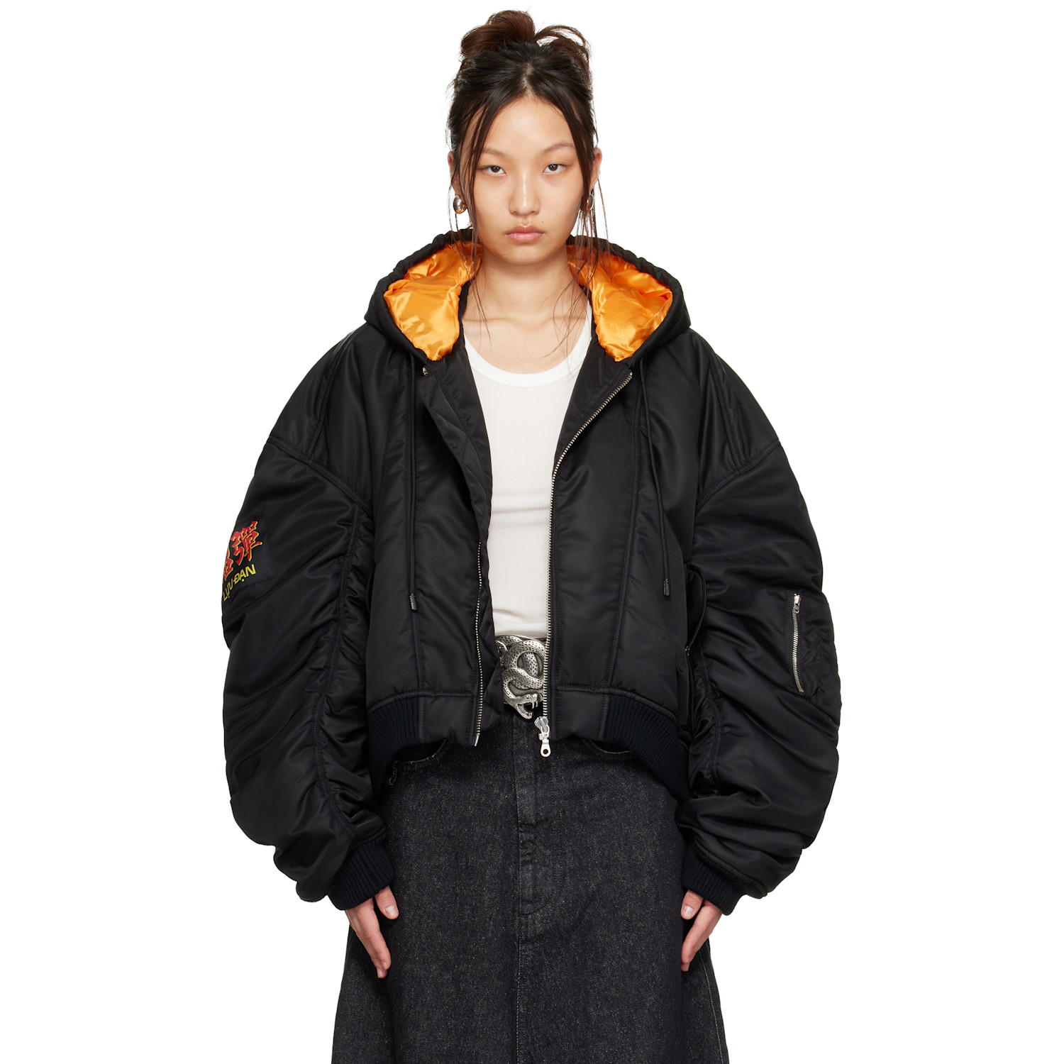 LU'U DAN Black Distorted MA1 Bomber Jacket