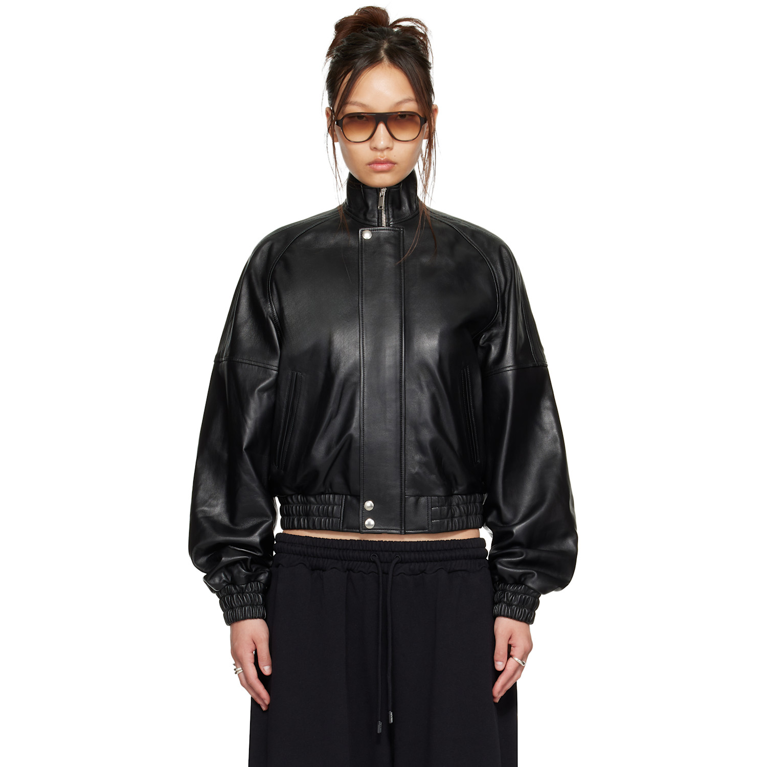 LU'U DAN Black Blouson Leather Jacket