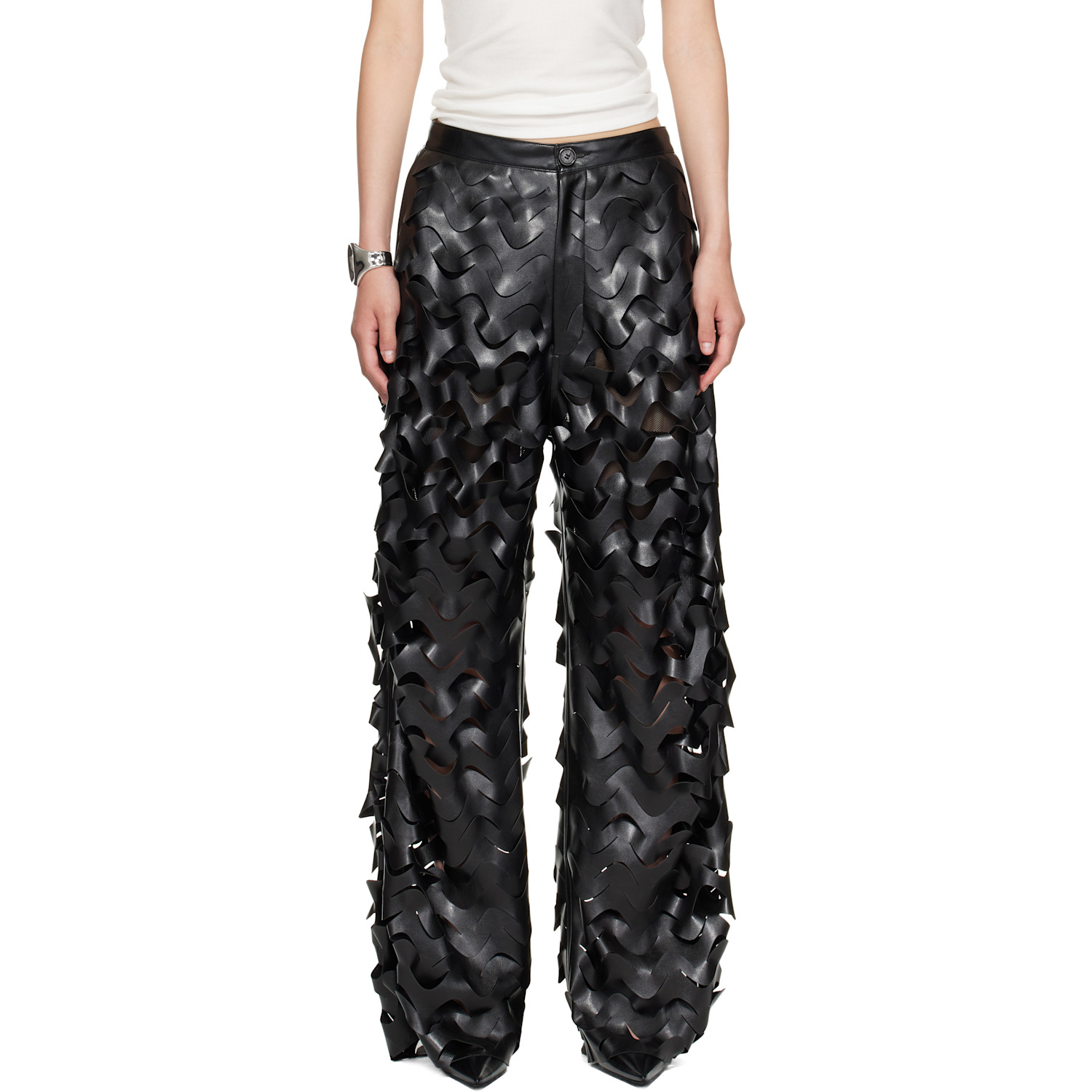 LU'U DAN Black Laser Cut Faux-Leather Trousers